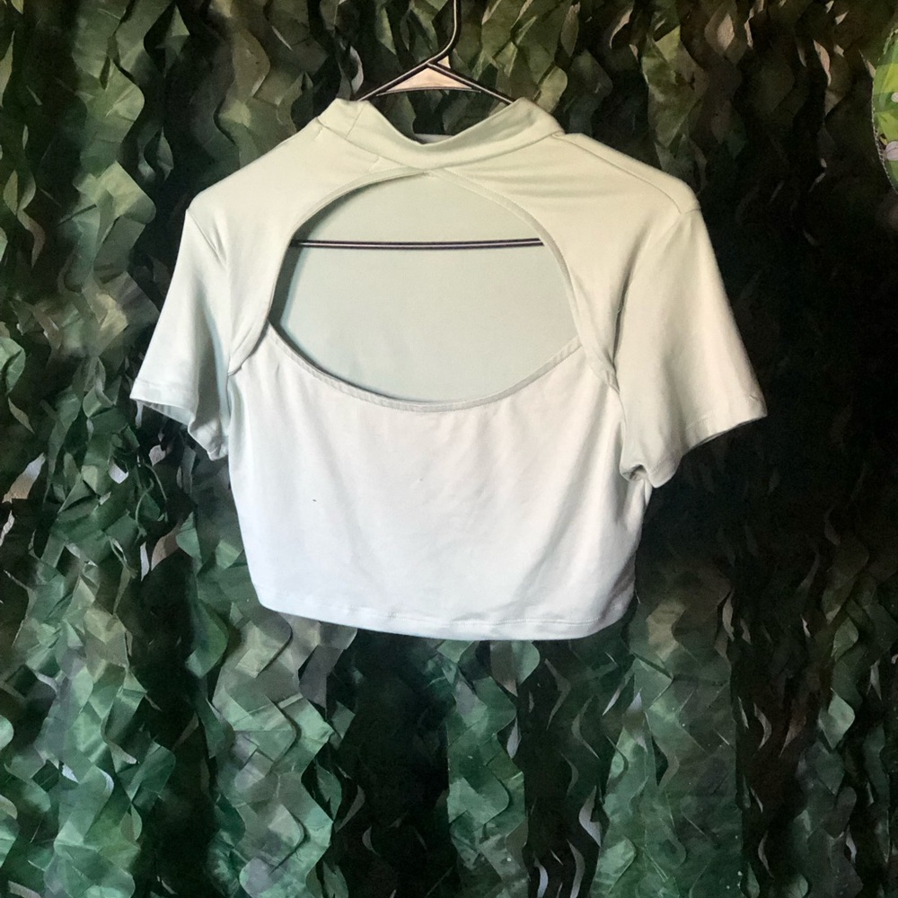 Streetwear Society Cream Green Crop Top with Open Back
